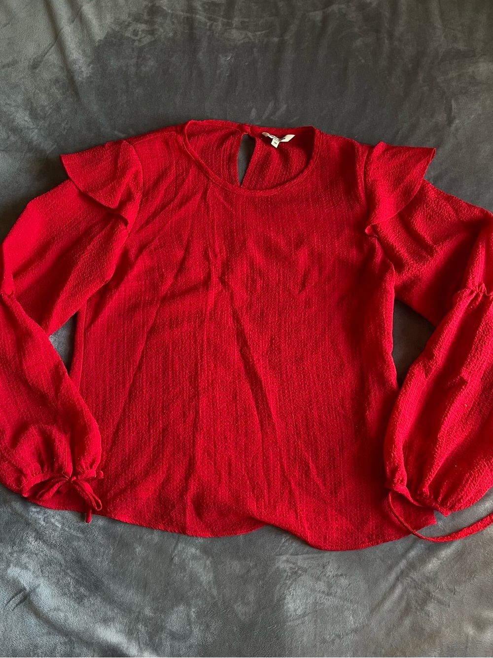 Petite Studio Red Ruffle Shoulder Long-Sleeve Blouse